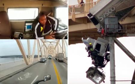 Σοκαριστικό βίντεο με φορτηγό που κρέμεται στο κενό από γέφυρα – Ο τρόμος της οδηγού