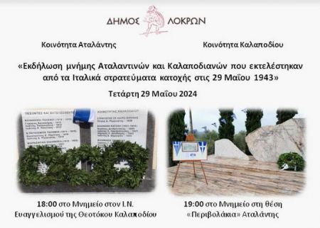 Δήμος Λοκρών: Τιμά Αταλαντινούς και Καλαποδιανούς που εκτελέστηκαν από Ιταλικά στρατεύματα κατοχής το 1943
