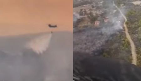 Βίντεο μέσα στο πιλοτήριο Σινούκ που επιχείρησε στη φωτιά στο Λουτράκι