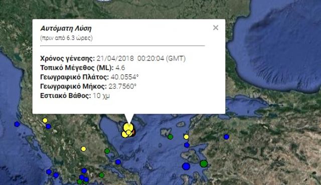 Σεισμός 4,6 Ρίχτερ στην Κεντρική Μακεδονία