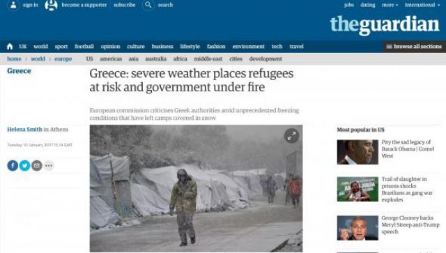 Guardian: Η κακοκαιρία στην Ελλάδα θέτει τους πρόσφυγες σε κίνδυνο και βάζει φωτιά στην κυβέρνηση