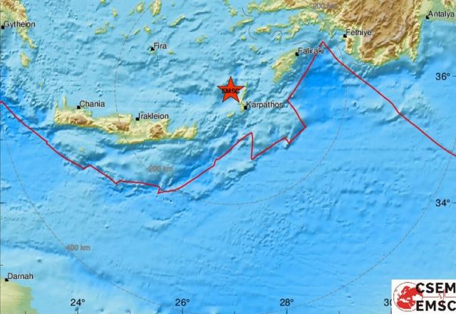 Σεισμός 4,8 Ρίχτερ μεταξύ Κρήτης και Καρπάθου!