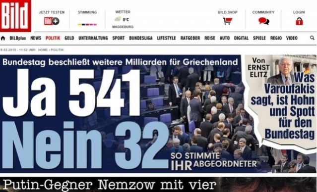 Η Bild &#039;ξεμπροστιάζει&#039; τους Γερμανούς βουλευτές που ψήφισαν υπέρ της Ελλάδας