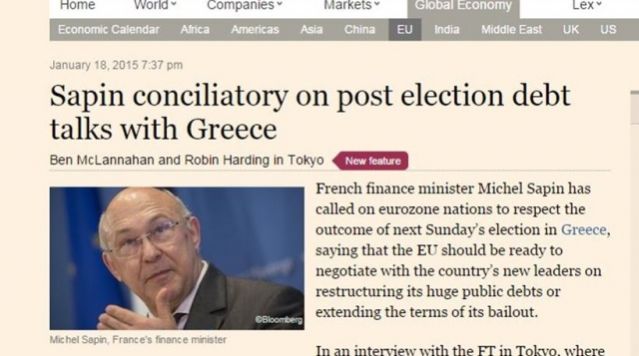 Ο Γάλλος ΥΠΟΙΚ καλεί την ΕΕ να συζητήσει για το χρέος με τη νέα ελληνική κυβέρνηση