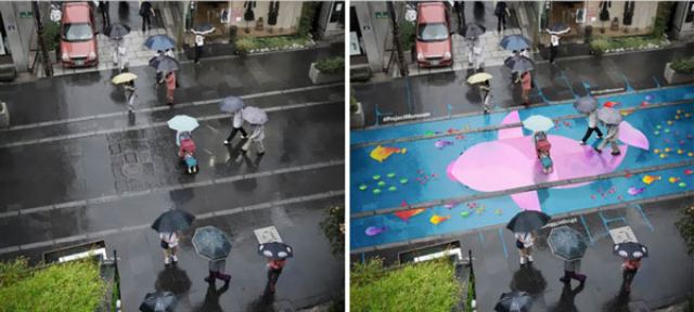 Ζωγραφιές στους δρόμους εμφανίζονται μόνο όταν βρέχει!
