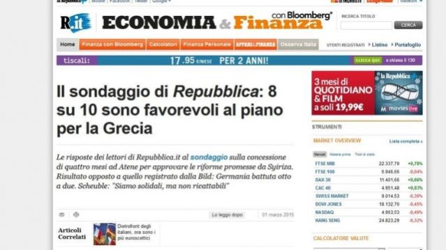 Ιταλική εφημερίδα κατακεραυνώνει τη Bild στηρίζοντας Ελλάδα