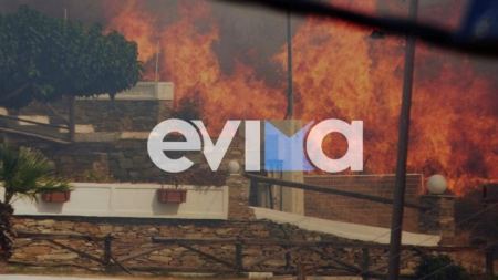 Εικόνες από τη φωτιά στην Κάρυστο - Οι φλόγες πλησίασαν τα σπίτια