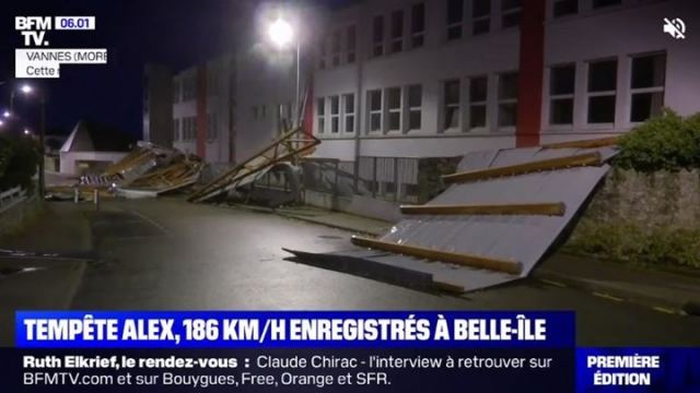 Η κακοκαιρία Άλεξ σαρώνει τη Γαλλία - Οι ισχυροί άνεμοι &quot;ξήλωσαν&quot; οροφή σχολείου - ΒΙΝΤΕΟ