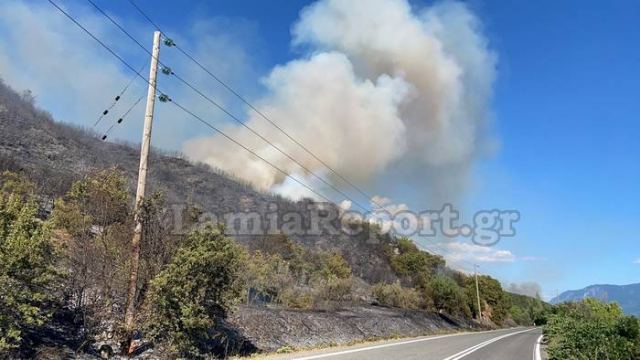 Πυρκαγιά απείλησε σπίτια στη δυτική Φθιώτιδα - Διακοπή της κυκλοφορίας στην εθνική οδό