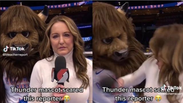 Μασκότ του NBA κατατρόμαξε ρεπόρτερ και εκείνη του έφερε το μικρόφωνο στο κεφάλι