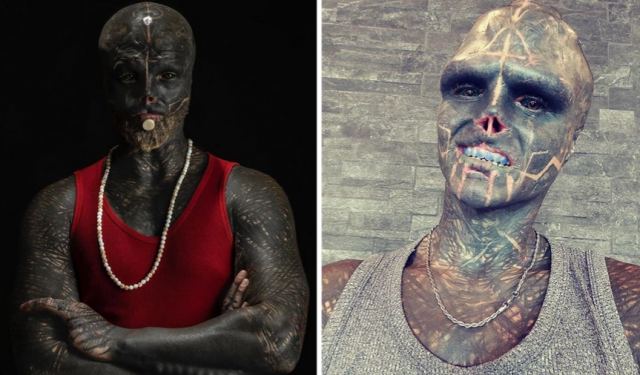 Ο εξωπραγματικός άντρας γεμάτος τατουάζ που ονειρεύεται να γίνει «μαύρος εξωγήινος» – Θέλει να ακρωτηριάσει το πόδι του