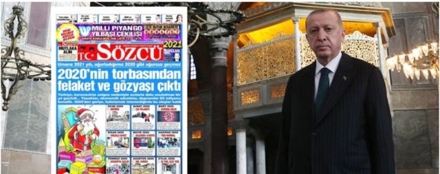 Οργή Ερντογάν για την εφημερίδα &quot;Sözcü&quot; - Χαρακτήρισε &quot;αρνητική εξέλιξη&quot; τη μετατροπή της Αγια-Σοφιάς σε τζαμί