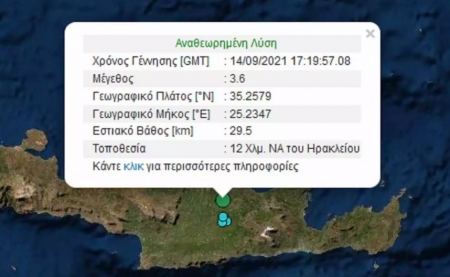 Σεισμός 3,6 Ρίχτερ «ταρακούνησε» το Ηράκλειο