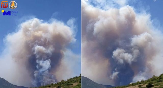 Φωτιά στο Πόρτο Γερμενό: Δυσμενείς μέχρι τις 19:00 οι πυρομετεωρολογικές συνθήκες – Ορατοί από την Πεντέλη οι καπνοί