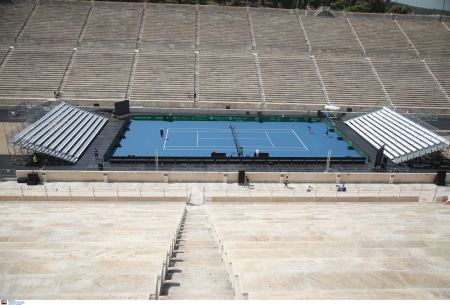 Το Καλλιμάρμαρο έγινε... γήπεδο τένις για τους αγώνες της Εθνικής με τη Σλοβακία στο Davis Cup (ΦΩΤΟ)