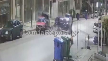 Λαμία: Η κάμερα κατέγραψε την τρελή πορεία του αυτοκίνητου - ΒΙΝΤΕΟ