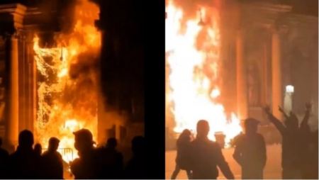 Χάος στη Γαλλία: Η στιγμή που το δημαρχείο στο Μπορντό τυλίγεται στις φλόγες
