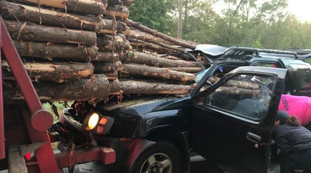 Φοβερό τροχαίο: Κορμοί δέντρων διαπέρασαν την καμπίνα αυτοκινήτου - ΦΩΤΟ