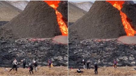 Ισλανδία - Απίστευτο βίντεο: Το ηφαίστειο «ξερνάει» λάβα κι εκείνοι παίζουν βόλεϊ σαν να μην συμβαίνει τίποτα!