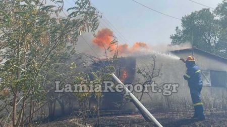 Πυρκαγιά στον Αφανό Λαμίας μέσα στα σπίτια - Κάηκε αποθήκη (ΒΙΝΤΕΟ)