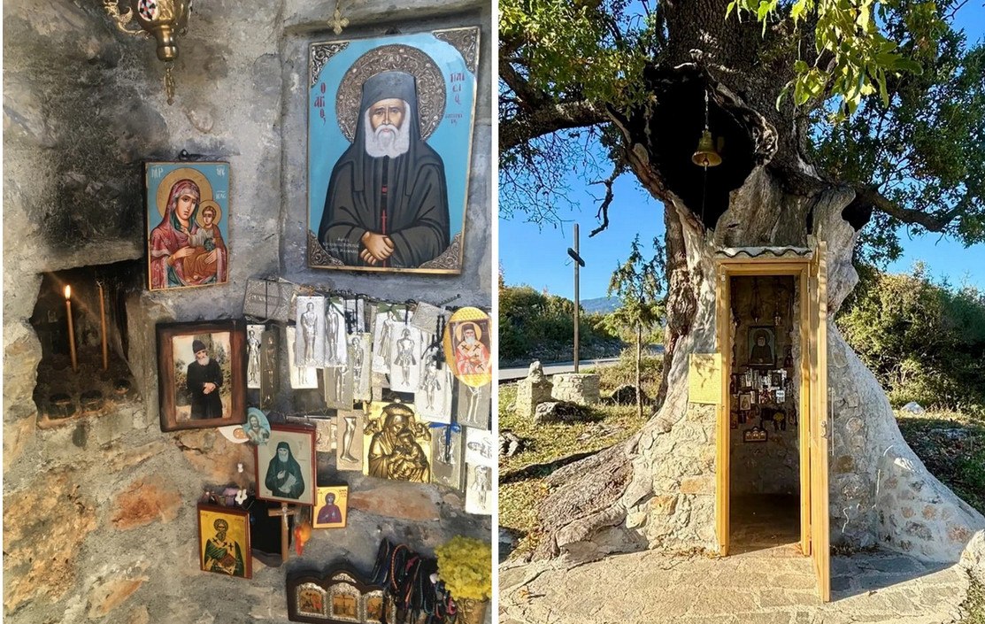 Μέσα στον κορμό μιας βελανιδιάς κρύβεται ένα όμορφο εκκλησάκι αφιερωμένο στον Άγιο Παΐσιο