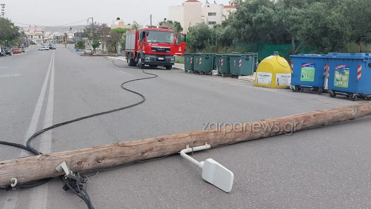Χανιά: Έπεσαν κολώνες της ΔΕΗ λόγω ισχυρών ανέμων – Πτώσεις δέντρων και στο Ρέθυμνο
