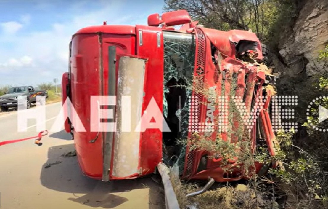 Νταλίκα ντελαπάρισε στην Εθνική Πύργου-Κυπαρισσίας, τραυματίας ο οδηγός