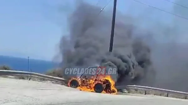 Σαντορίνη: «Λαμπάδιασε» τουριστικό buggy στην Οία – Σώοι οι επιβαίνοντες