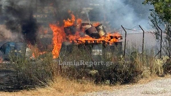 Πυρκαγιά στην Κάτω Τιθορέα σε προαύλιο χώρο Εργοστασίου (ΦΩΤΟ)