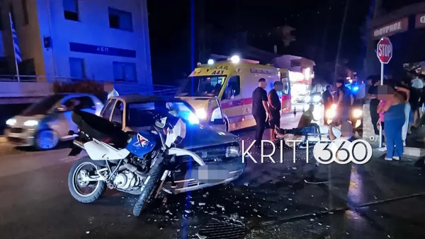 Σοβαρό τροχαίο στα Χανιά με δύο τραυματίες – Φωτογραφίες από το σημείο όπου συγκρούστηκαν αυτοκίνητο και μηχανή