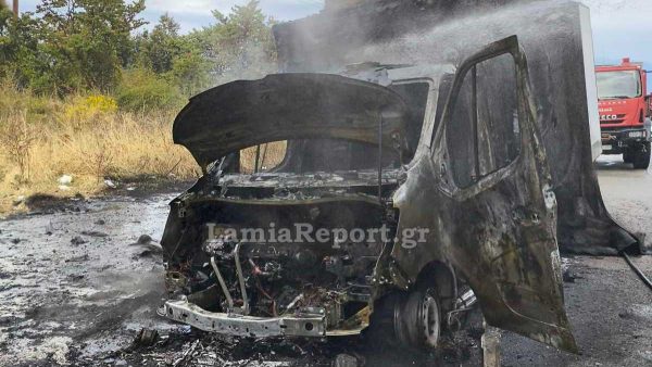 Στις φλόγες παραδόθηκε φορτηγό έξω από τη Λαμία (ΦΩΤΟ)