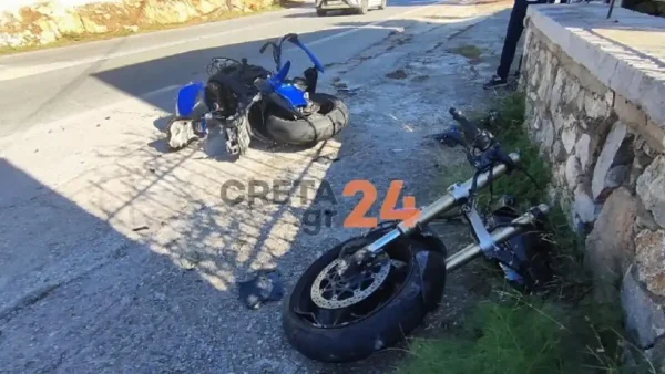 Μηχανή κόπηκε στη μέση έπειτα από σοκαριστικό τροχαίο στα Χανιά