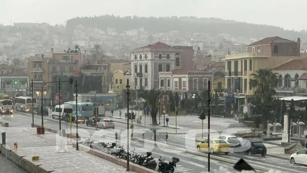 Μυτιλήνη: Πλημμύρες και χαλάζι από την κακοκαιρία Adel – Πνίγηκε η πόλη σε λίγα λεπτά