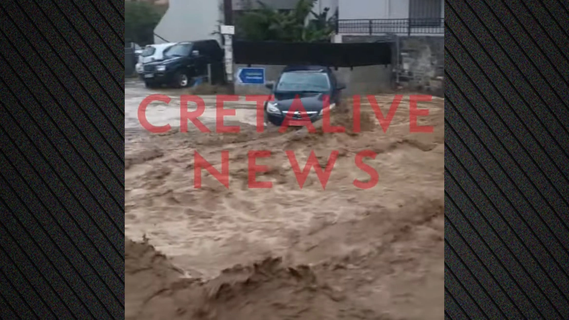 «Ποτάμια» οι δρόμοι σε Ηράκλειο και Χανιά, στο Παλαιόκαστρο δεν μπορούν να βγουν από τα σπίτια τους - Δείτε βίντεο και φωτογραφίες