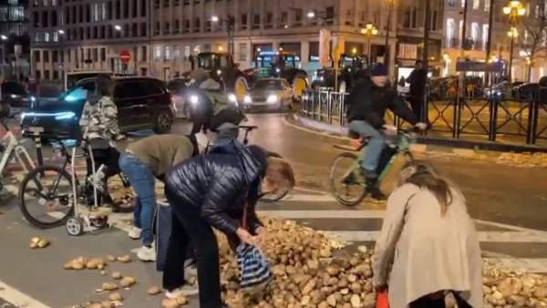 Βρυξέλλες: Μαζεύουν πατάτες από τον δρόμο μετά τις αγροτικές διαμαρτυρίες