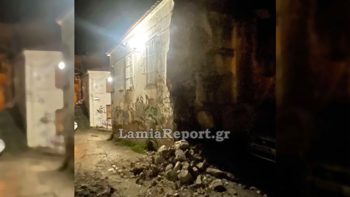 Κατέρρευσε τοίχος σε κεντρικό σημείο της Λαμίας - Μόλις που πρόλαβε να περάσει πεζός (ΒΙΝΤΕΟ)