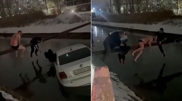 Παιδί εγκλωβίστηκε σε βυθιζόμενο ταξί στη Ρωσία και σώθηκε από «ήρωες» παρευρισκόμενους – Καρέ καρέ η δραματική διάσωση