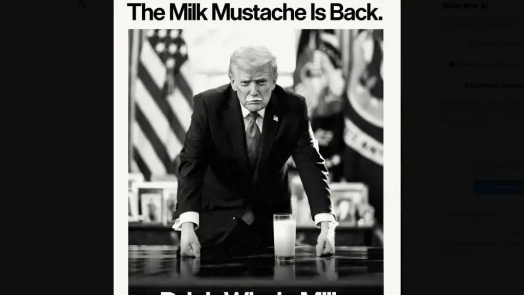 Ο «μουστάκιας» Τραμπ πρωταγωνιστεί σε καμπάνια του Αμερικανικού υπουργείου Γεωργίας: Να πίνετε πλήρες γάλα
