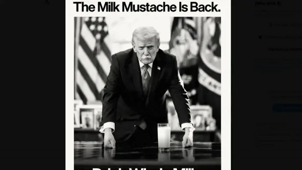 Ο «μουστάκιας» Τραμπ πρωταγωνιστεί σε καμπάνια του Αμερικανικού υπουργείου Γεωργίας: Να πίνετε πλήρες γάλα