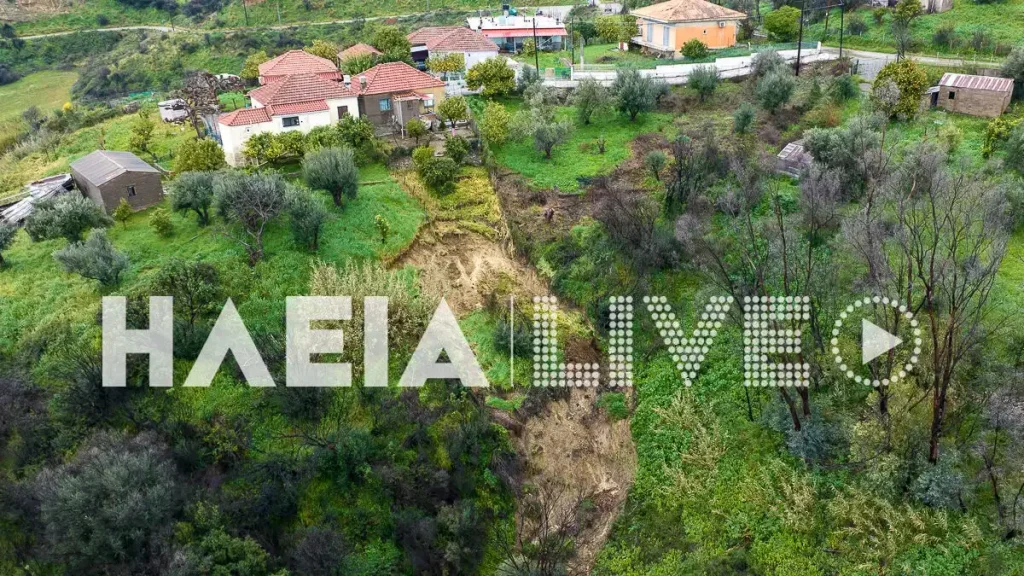 Μαζαράκι Ηλείας: Εικόνες από drones μετά τις σφοδρές καταιγίδες – Κατολισθήσεις σε όλο το χωριό