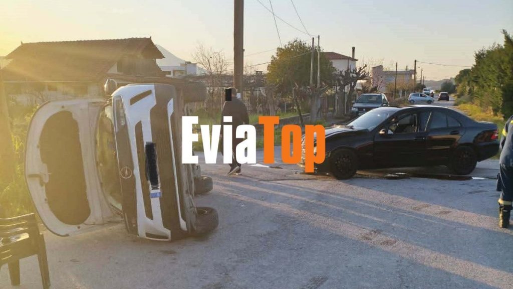 Σύγκρουση οχημάτων και ανατροπή του ενός στη Λάμψακο