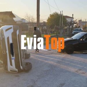 Σύγκρουση οχημάτων και ανατροπή του ενός στη Λάμψακο