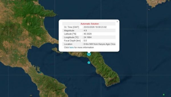 Ισχυρός σεισμός μεγέθους 4,9 Ρίχτερ στο Άγιο Όρος