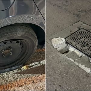 Έσκασε λάστιχο από σπασμένο φρεάτιο στην οδό Υψηλάντη