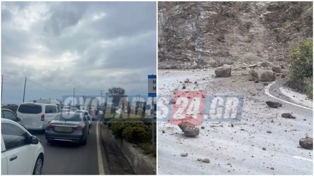 Κατολισθήσεις στη Σαντορίνη: Κλειστός ο δρόμος προς το λιμάνι του Αθηνιού – Ουρές οχημάτων στο σημείο