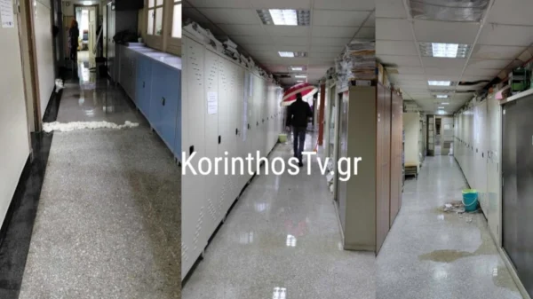 Πλημμύρισε το Δικαστικό Μέγαρο Κορίνθου, κρατούσαν ομπρέλες και μέσα στο κτίριο  (BINTEO)