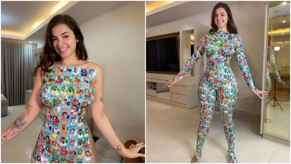 Βραζιλιάνα influencer κάλυψε το σώμα της με 1.000 αυτοκόλλητα Panini του Μουντιάλ