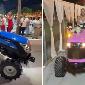 Γαμπρός και νύφη στη Χίο έφτασαν στο γαμήλιο γλέντι με… τρακτέρ, δείτε βίντεο