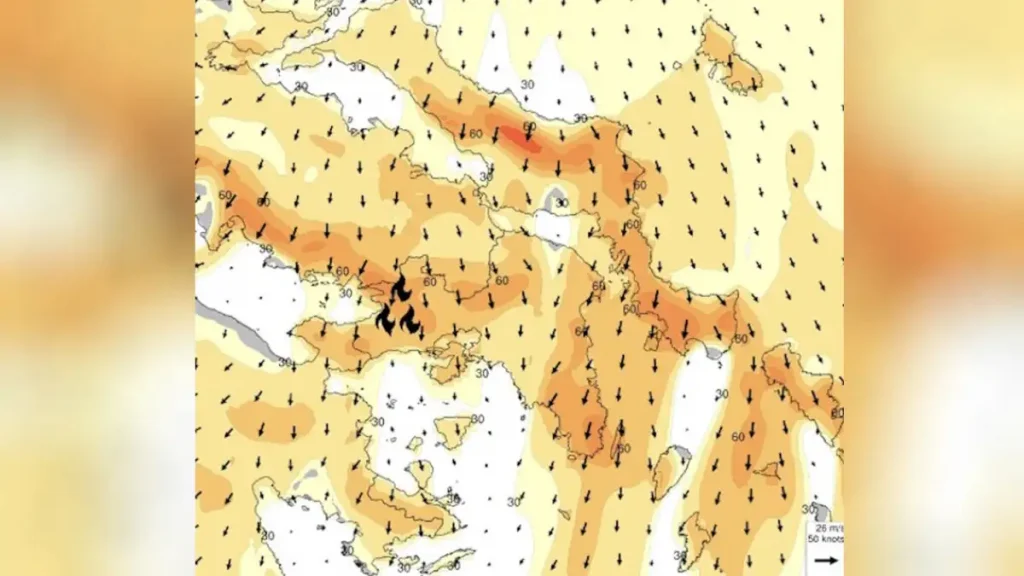 Φωτιά σε Αττική και Βοιωτία: Έφτασαν τα 70 χλμ. την ώρα οι ριπές – Από το απόγευμα εξασθενούν οι θυελλώδεις άνεμοι