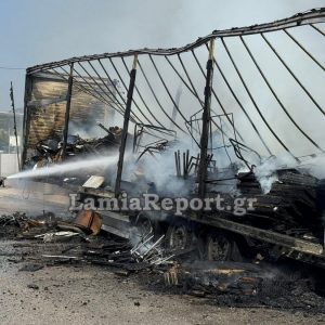 Λαμπάδιασε το φορτίο νταλίκας στην εθνική οδό έξω από τη Στυλίδα - Δείτε εικόνες